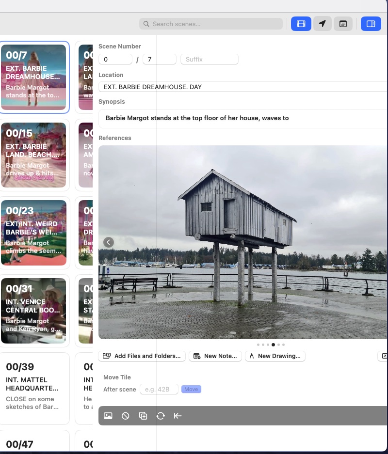The inspector open on iPadOS showing a selected card's location, action text, and a reference image in the carousel.